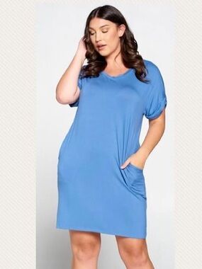 Casual Short Sleeve Mini Dress in Blue